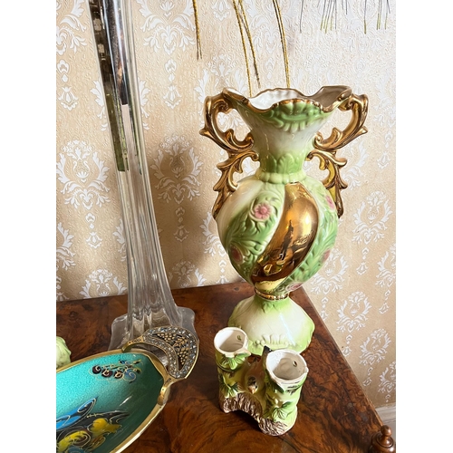 80 - Lily Vase with Contents and a Pair of Glazed and Gold Vases etc. (60 cm H)