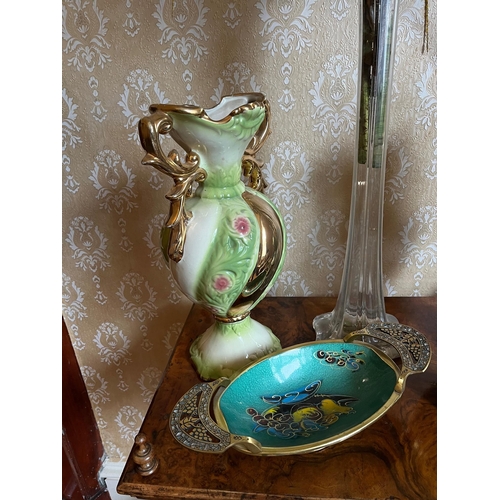 80 - Lily Vase with Contents and a Pair of Glazed and Gold Vases etc. (60 cm H)