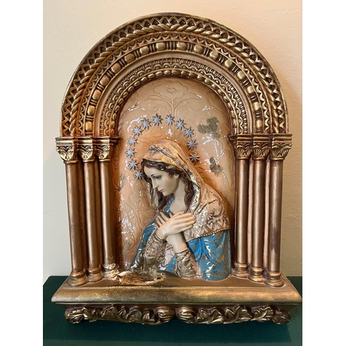 81 - Plaster and Painted Wall Mounted Devotion to Our Lady (62 cm W x 57 cm H)