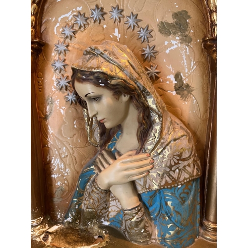 81 - Plaster and Painted Wall Mounted Devotion to Our Lady (62 cm W x 57 cm H)