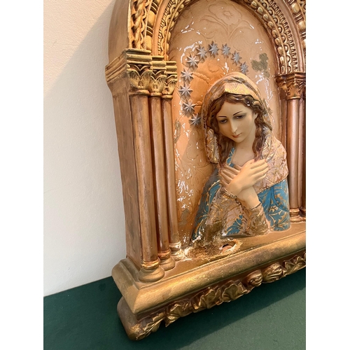 81 - Plaster and Painted Wall Mounted Devotion to Our Lady (62 cm W x 57 cm H)