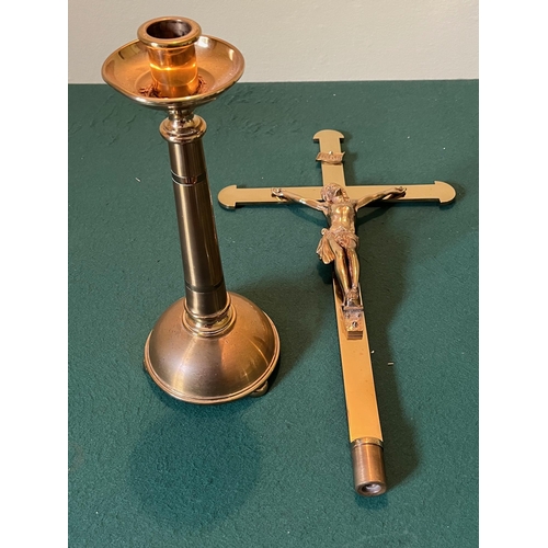 89 - Brass Crucifix Adapting to Become a Candle Stick (83 cm H)