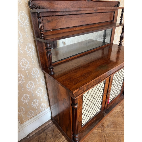 138 - William IV Rosewood Chiffonier with Inset Mirror Super Structure above Cupboard Base with Brass Gril... 