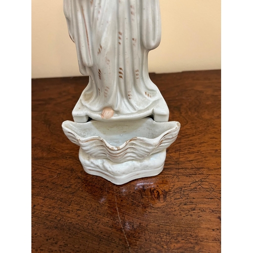 181 - Antique Water Font with Jesus Standing Over A Shell (10 cm W x 25 cm H)