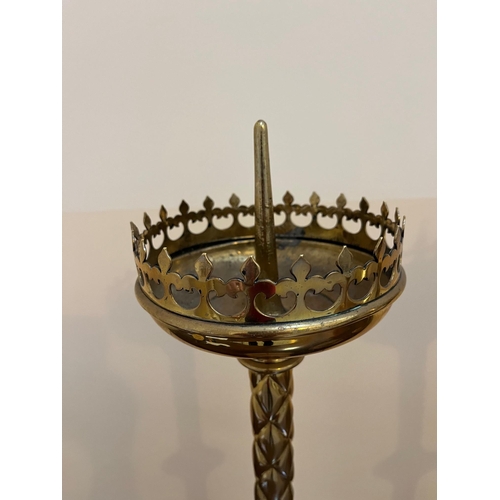 182 - Pair of Gothic Brass Candle Stands (23 cm W x 68 cm H)