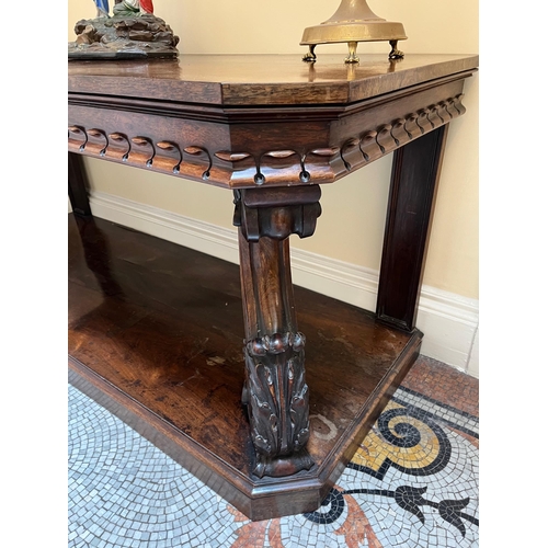 185 - Regency Rosewood Console Table with Canted Corners above Inverted Supports and Acanthus Leaf Decorat... 