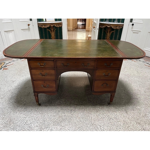 187 - Unusual Georgian Partners Desk with Tooled Leather Top, Drop Leaf Action and Drawers on Both Sides (... 