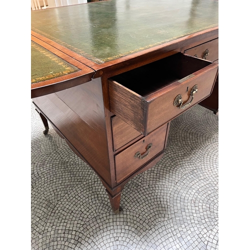 187 - Unusual Georgian Partners Desk with Tooled Leather Top, Drop Leaf Action and Drawers on Both Sides (... 