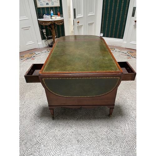 187 - Unusual Georgian Partners Desk with Tooled Leather Top, Drop Leaf Action and Drawers on Both Sides (... 