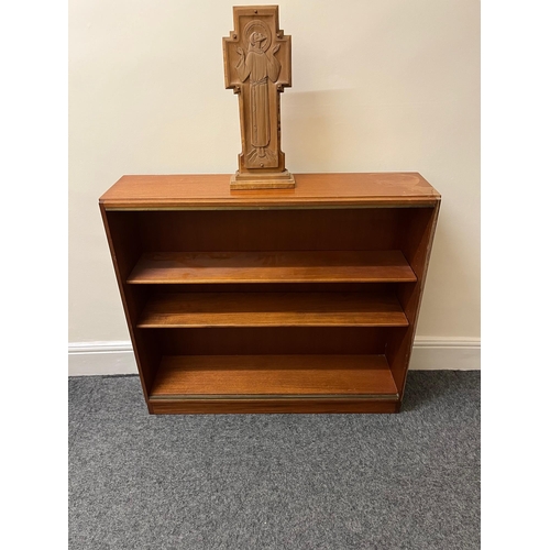 188 - Mid Century Teak Open Bookcase with Adjustable Shelves and Sliding Doors (95 cm W x 87 cm H x 24 cm ... 