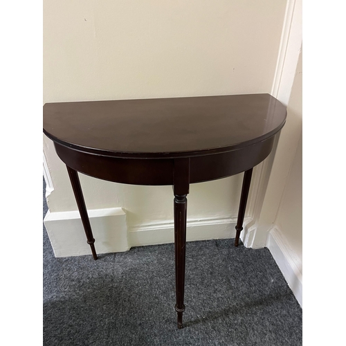 211 - Dark Stained Half Moon Table and Nest of Three Tables (Half Moon 77 cm W x 47 cm H x 43 cm D)