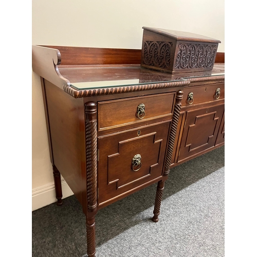 219 - Regency Design Mahogany Side Board with Inverted Top on Cupboard (215 cm W x 100 cm H x 55 cm H)