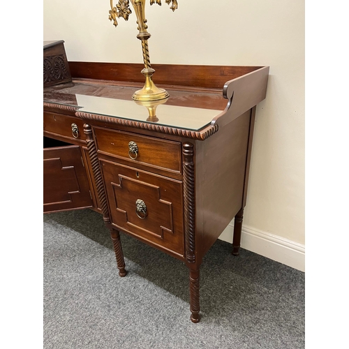 219 - Regency Design Mahogany Side Board with Inverted Top on Cupboard (215 cm W x 100 cm H x 55 cm H)