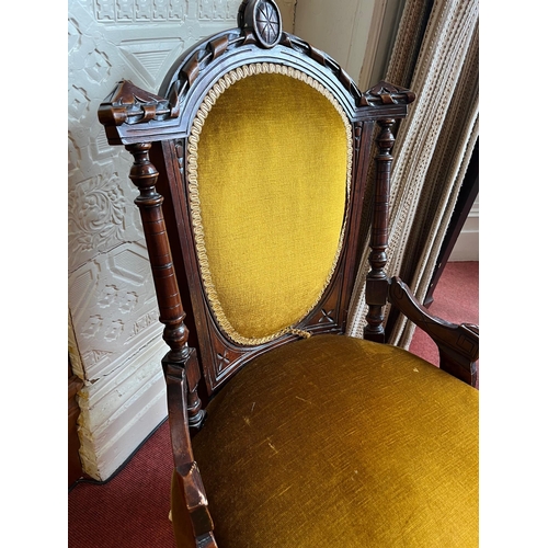 220 - Victorian Walnut Ladies Chair with Velvet Upholstery (60 cm W x 90 cm H x 60 cm D)