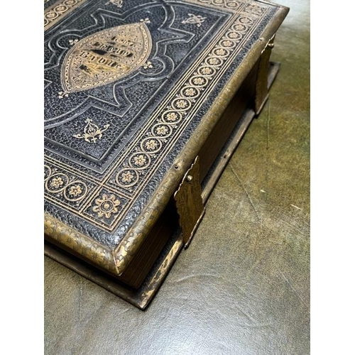 227 - Leather and Brass Bound Bible with Gilded Embellishment W.R & Sons, Glasgow and London (27 cm W x 34... 