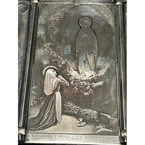 229 - Silver Plated Triptych of Lourdes Shrine (11 cm W x 10 cm H)