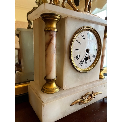 239 - Antique Marble Mantle Clock Surmounted by a Stallion (not working) (25 cm W x 45 cm H x 11 cm D)