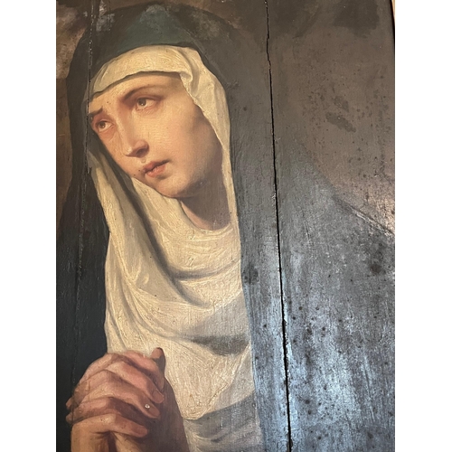 242 - 18th Century Oil on Panel Painting of a Praying Nun (76 cm W x 90 cm H)