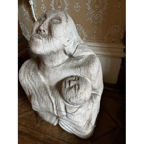 243 - Rose Marble Carving of Madonna and Child (32 cm W x 40 cm H x 20 cm D)