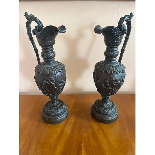 257 - Pair of Bronze Classical Designed Ewers (17 cm W x 38 cm H)