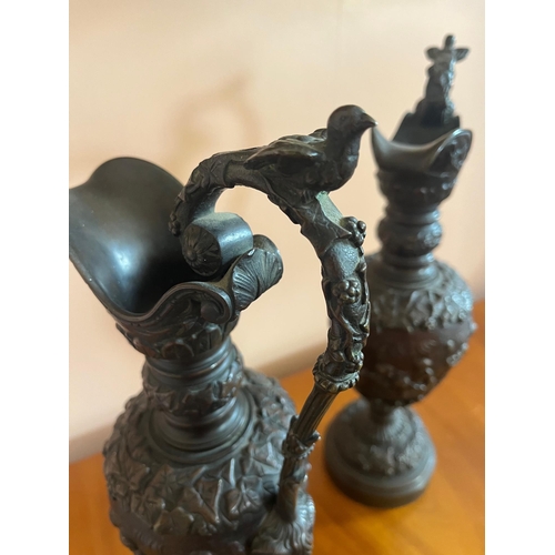 257 - Pair of Bronze Classical Designed Ewers (17 cm W x 38 cm H)