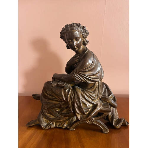 258 - Bronzed Classical Seated Lady Playing a Lyre (32 cm W x 30 cm H)