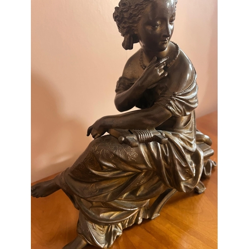 258 - Bronzed Classical Seated Lady Playing a Lyre (32 cm W x 30 cm H)