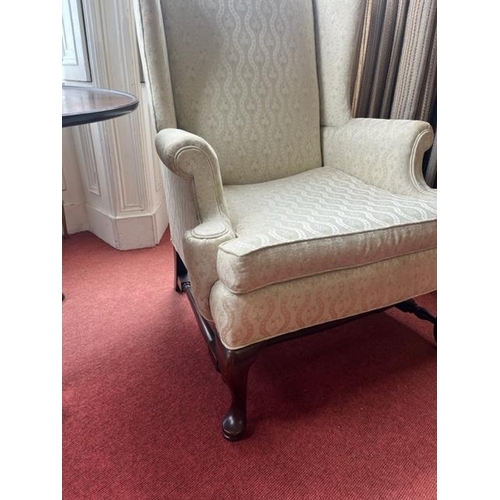 265 - Pair of Georgian Style Tall Wing Back Chairs with Textured Fabric (81 cm W x 110 cm H x 65 cm D)