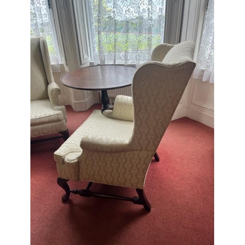 265 - Pair of Georgian Style Tall Wing Back Chairs with Textured Fabric (81 cm W x 110 cm H x 65 cm D)