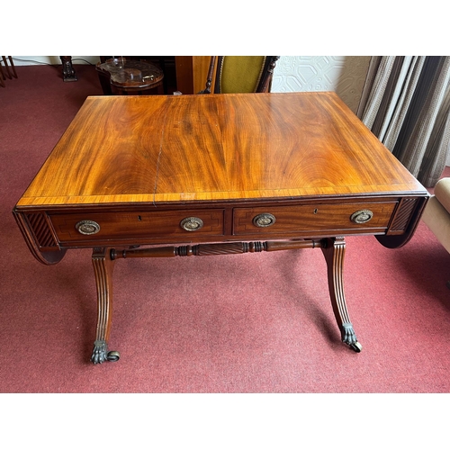 285 - Regency Mahogany Sofa Table with Rosewood Crossbanded Top, Ebony Stringing Throughout and  Brass Cas... 