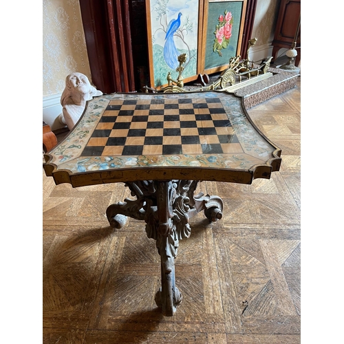 292 - Continental 19th Century Games Table, The Top Brass Bound with Satinwood and Ebony and Printed Decor... 