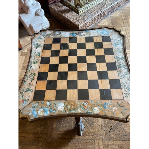 292 - Continental 19th Century Games Table, The Top Brass Bound with Satinwood and Ebony and Printed Decor... 