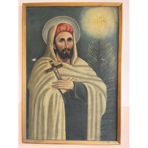 295 - 19th Century Oil on Board Painting of St. John de Brito (72 cm W x 100 cm H)