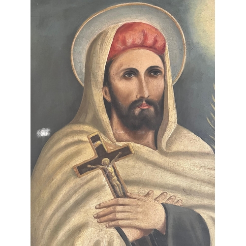 295 - 19th Century Oil on Board Painting of St. John de Brito (72 cm W x 100 cm H)