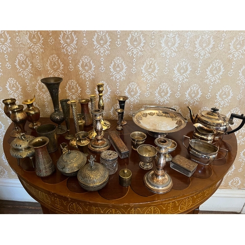 301 - Large Collection of Brass and Silver Plate including Tea Set