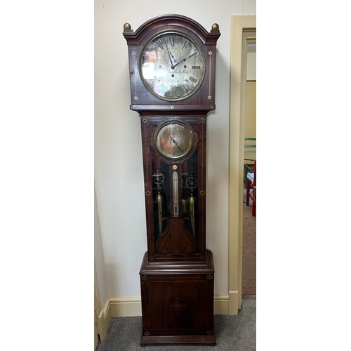 272 - Irish Mahogany Brass Inlaid Regulator Clock, Edward Smith Dublin (50cm W x 206cm H)