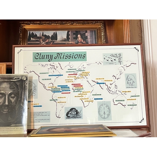 289 - Collection of Religious Prints and a Map of Cluny Mission Locations (Largest 70 cm W x 46 cm H)