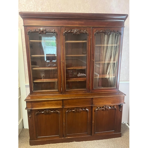 312 - Victorian Mahogany Three Door Bookcase (183 cm W x 230 cm H x 50 cm D)