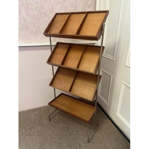 313 - Vintage Leaflet Holder, Metal and Teak (64 cm W x 142 cm H x 31 cm D)