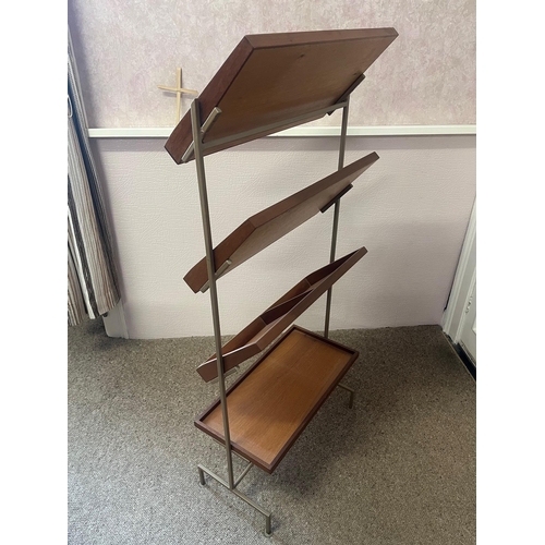 313 - Vintage Leaflet Holder, Metal and Teak (64 cm W x 142 cm H x 31 cm D)