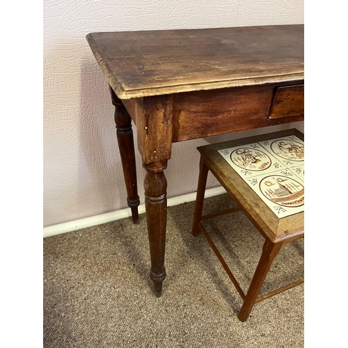 316 - Edwardian Walnut Side Table with Drawer and a Mid Century Tiled Top Occasional Table (Side Table 99 ... 