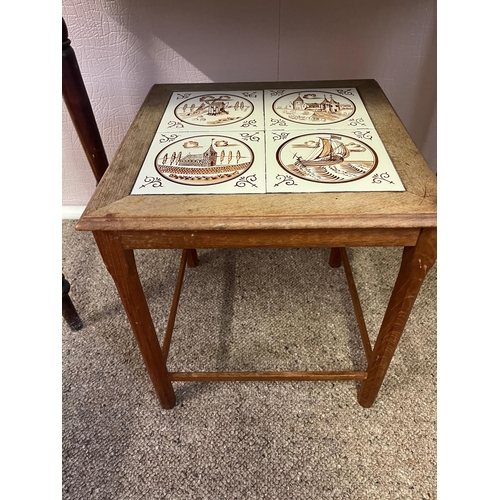 316 - Edwardian Walnut Side Table with Drawer and a Mid Century Tiled Top Occasional Table (Side Table 99 ... 