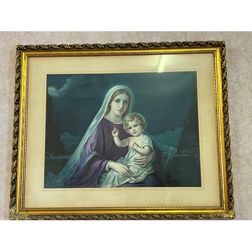 317 - Religious Print of Mary and Jesus in a Decorative Gilt Frame (100 cm W x 82 cm H)