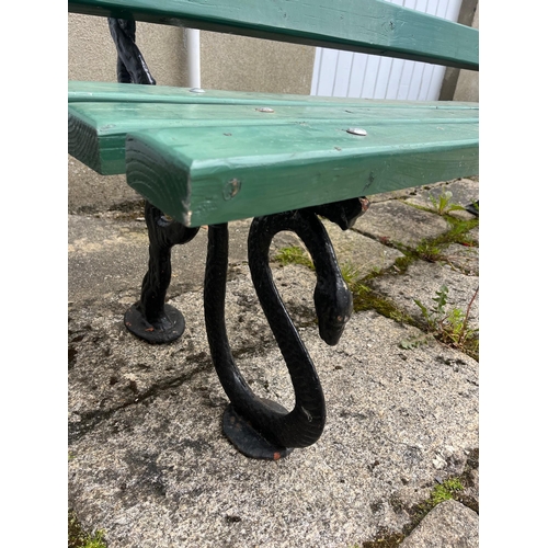 324 - Garden Bench with Serpent Wrought Iron Design (181 cm W x 80 cm H x 55 cm D)