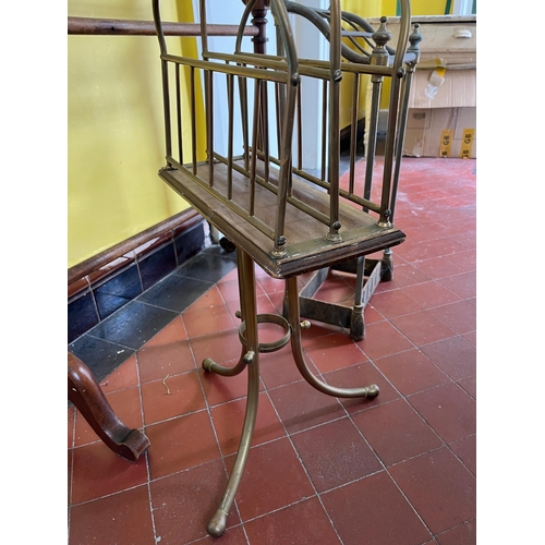 333 - Victorian Mahogany Towel Rail, Brass Swivel Music Stand and a Brass Umbrella Stand (Rail 76 cm W x 8... 