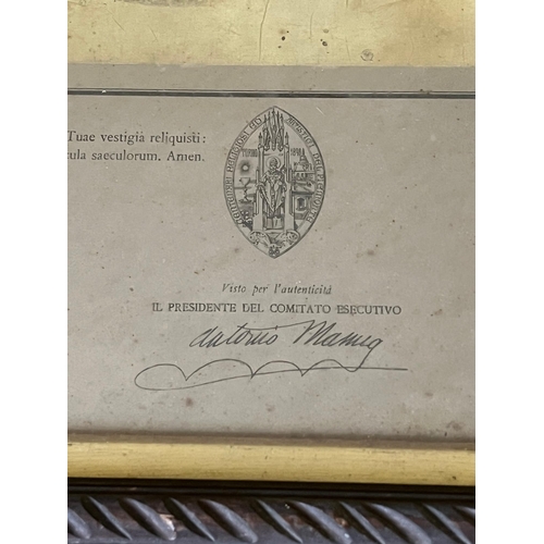 335 - Religious Certificate Bearing Signature in Frame (87 cm W x 50 cm H)