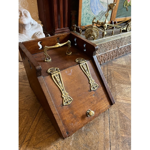 344 - Art Nouveau Slope Front Coal Cabinet with Liner and Shovel (35 cm W x 33 cm H x 46 cm D)