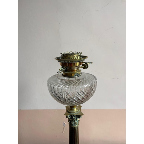 346 - Regency Brass Oil Lamp with Corinthian Column and a Cut Glass Bowl (64 cm H)