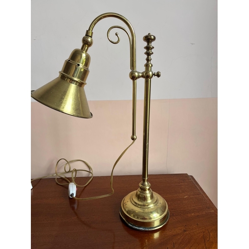 348 - Brass Students Lamp with Adjustable Shade (53 cm H )