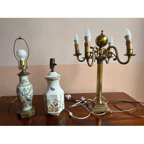 349 - Four Branch Brass Occasional Lamp, Canton and Brass Lamp and an Aynsley Lamp (Tallest 55 cm H)